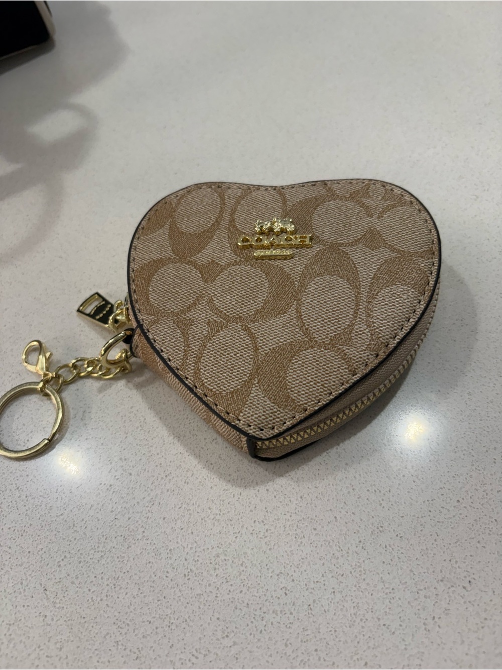 Coach Heart-Shaped Key & Card Holder in Signature Tan